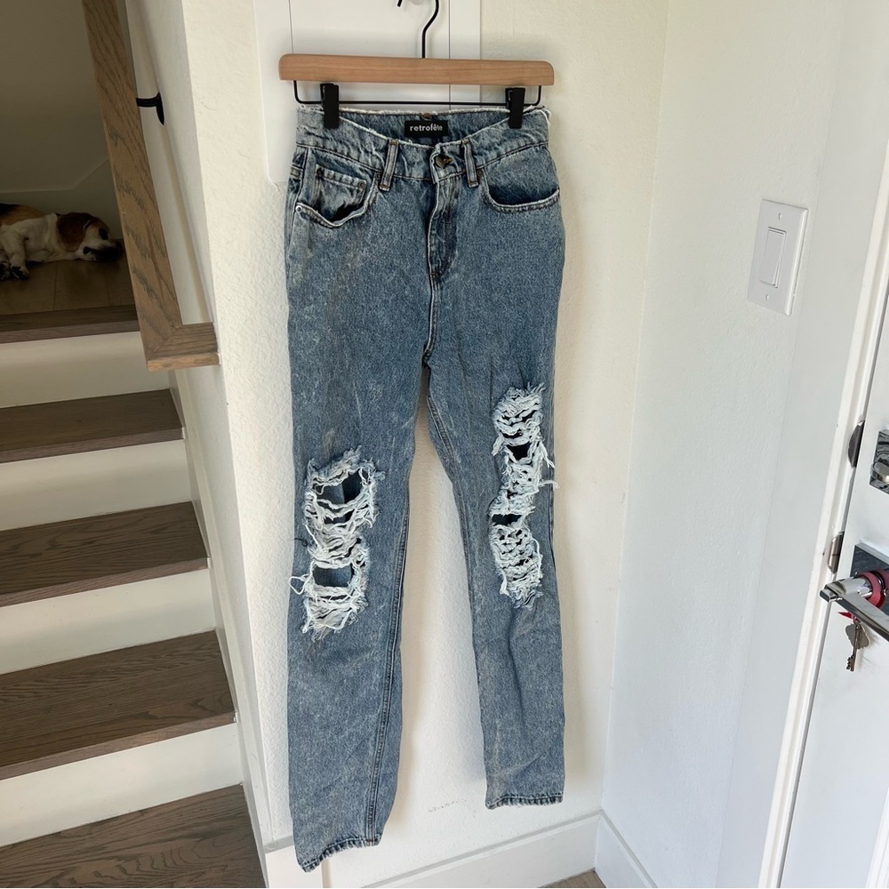 Retrofete Chris Ripped Straight Leg Mid Rise Jeans - Picture 3 of 10